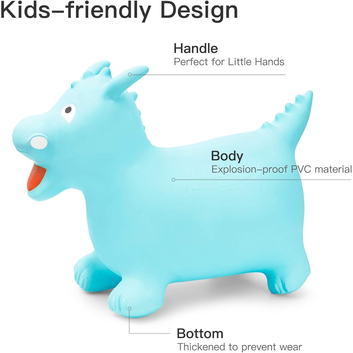 ROBUD Dragon Bouncy Horse Inflatable Jumping Hopper Ball for Kids with Hand Pump for Toddlers Dragon (Blue)