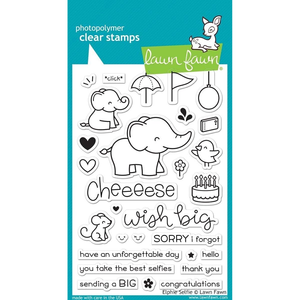 Lawn Fawn Clear Stamps 4"X6"-Elphie Selfie -LF1328