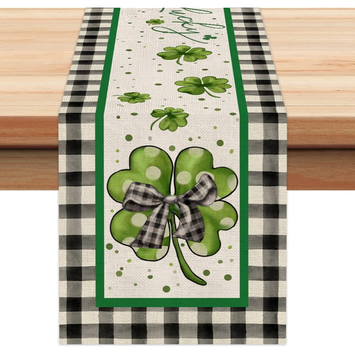 ARKENY St. Patrick's Day Lucky Green Shamrock Table Runner 72" Ribbon Spring Seasonal Holiday Decor Dining Table Indoor Home Farmhouse Tabletop Decor AT394