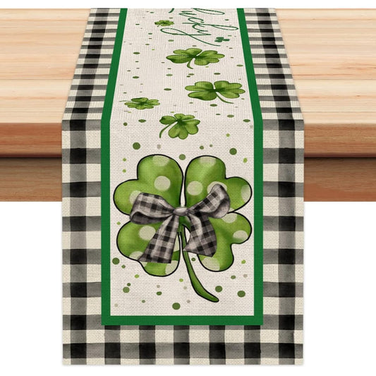 ARKENY St. Patrick's Day Lucky Green Shamrock Table Runner 72" Ribbon Spring Seasonal Holiday Decor Dining Table Indoor Home Farmhouse Tabletop Decor AT394