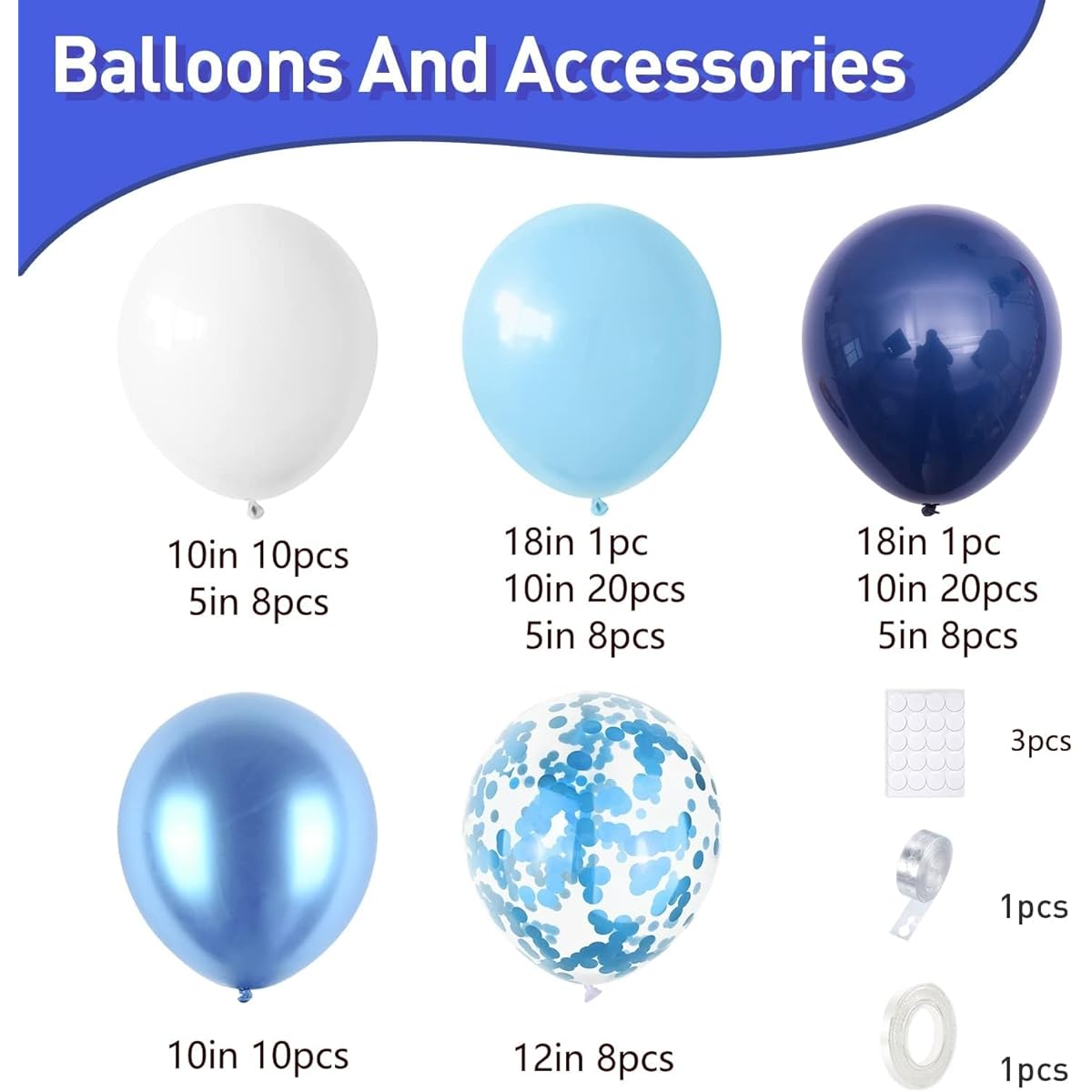 GRESAHOM Blue Balloon Garland Arch Kit - 5 12 18 inch Balloons Different Size DIY Decoration Set Perfect for Birthday Wedding Events