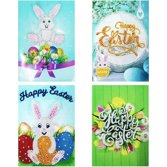 4pcs Easter Greeting Cards with Envelopes 5D DIY Diamond Art Painting Cards Round Drill Crystal Diamond Dot Kits Art Crafts for Kids Adults Handmade Gifts