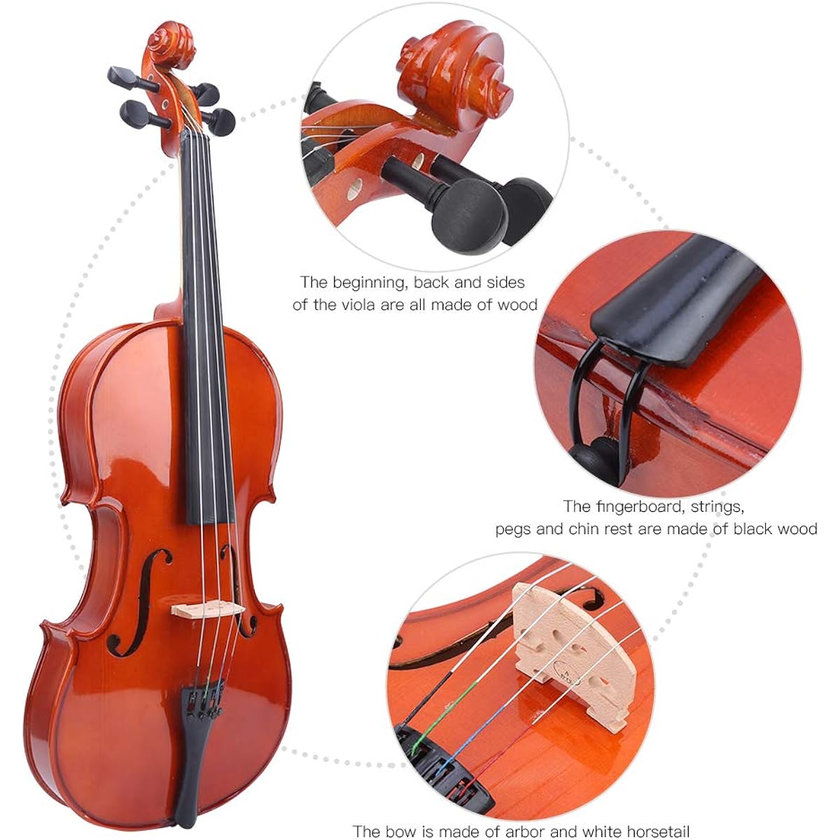 Viola 16 Inch Natural Color Spruce Viola with Bow Bridge Rosin Case for Music Lovers String Instrument