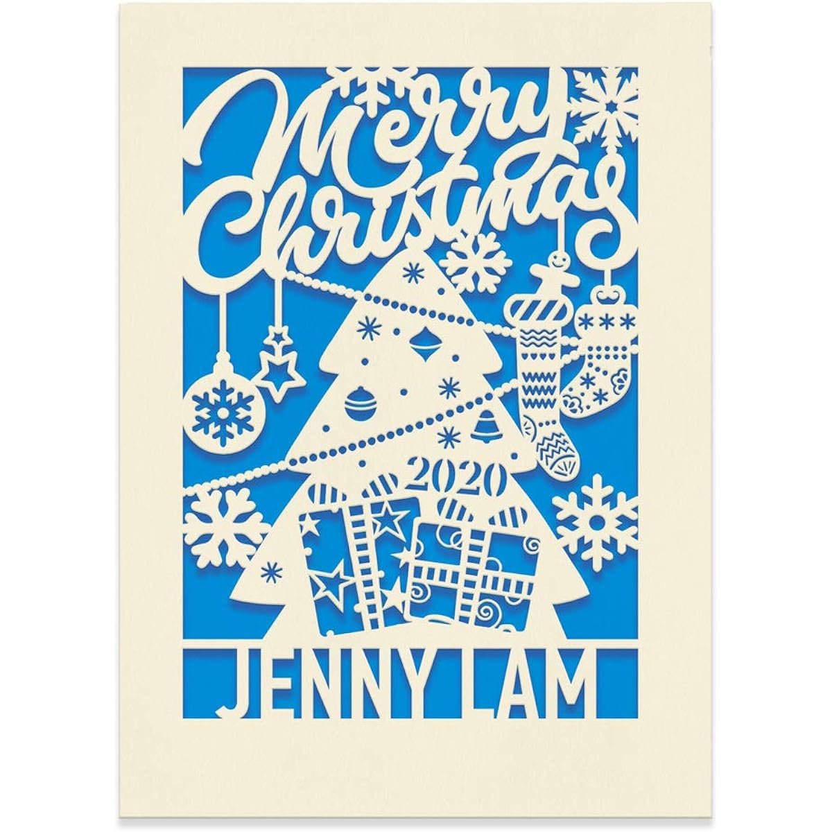 Personalized Christmas Cards Christmas Greeting Cards for Kids Girls Boys Him Her Laser Paper Cut Christmas Cards with Envelopes Custom Gifts(Blue)