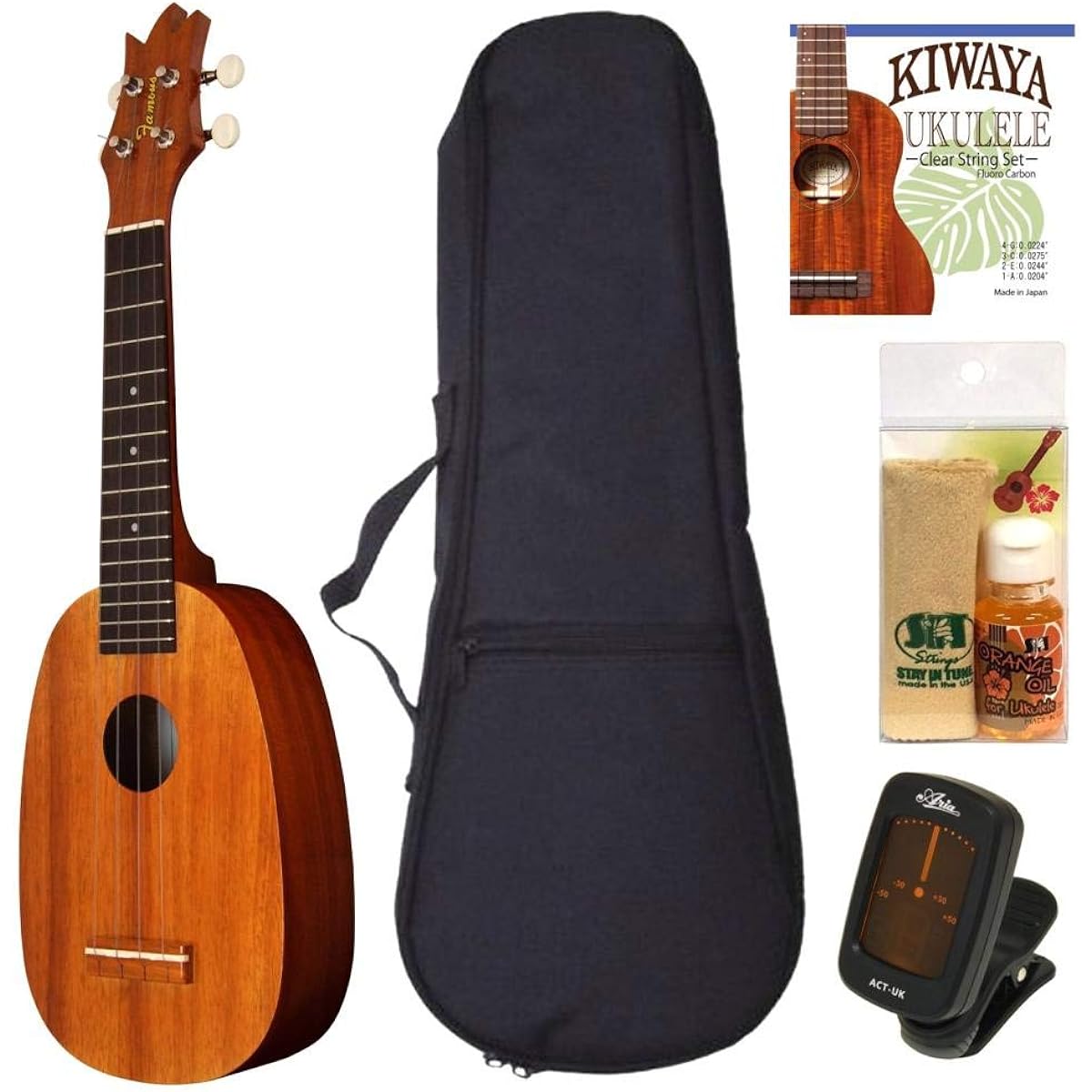 Famous FS-4PG Pineapple-shaped Soprano Ukulele 5-piece Set
