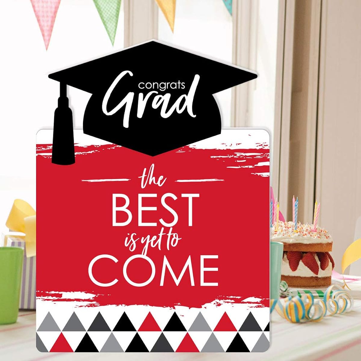 Big Dot of Happiness Red Grad - Best is Yet to Come - Red Graduation Celebration Celebration Giant Greeting Card - Large Shape Jumbo Card - 16.5 x 22 Inches