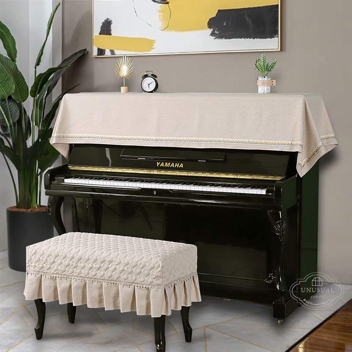 Piano Cover Upright Top Cover Electronic Piano Cover Khaki Elegant Dustproof Cover Luxury for Standard Upright Piano Scandinavian Protective Cover Keyboard Cover Single Chair Cover 3 Piece Set YUDSUKI