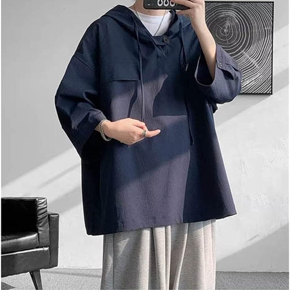 [KOTRBOY] Men's Parka, Half Sleeve, Spring/Summer, Plain, Thin Pullover, Stylish, Hooded, Loose, Large Size