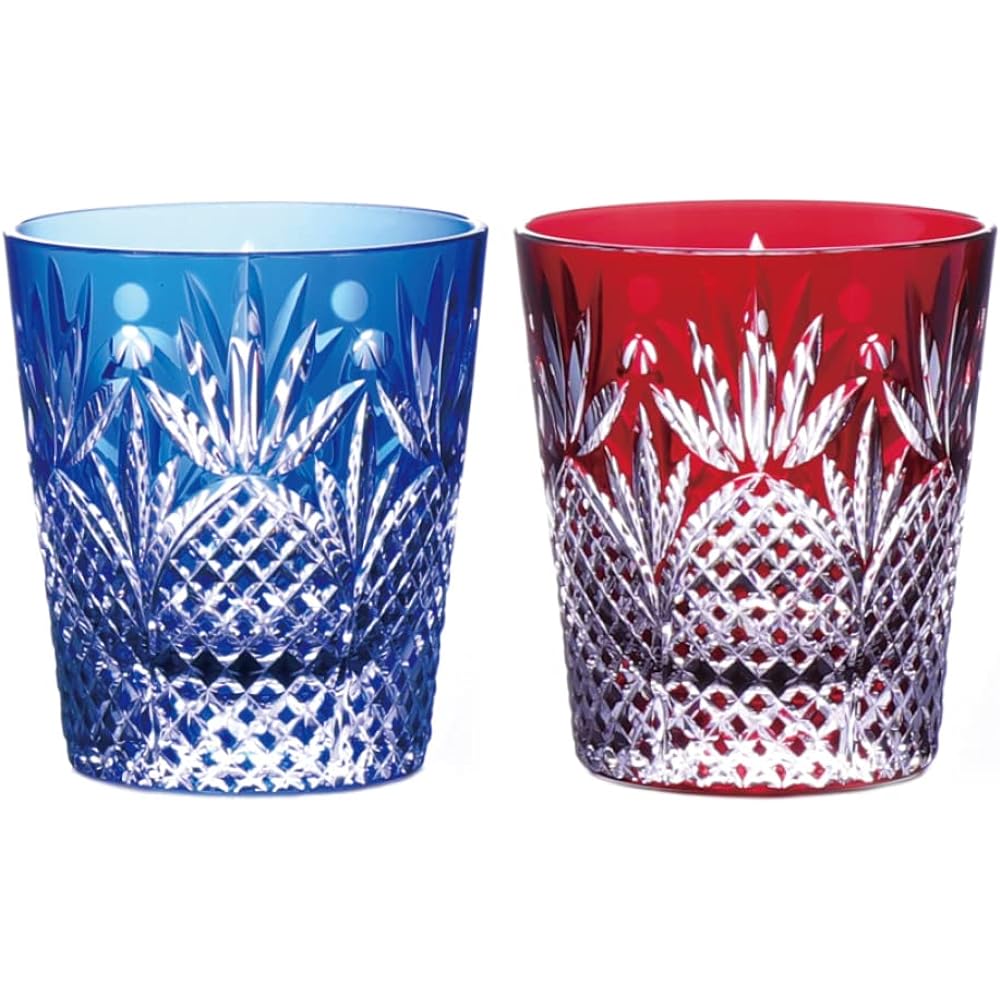 NARUMI Rock Glass Pair Glass Glass Works Prince 270cc Blue & Red Color Covered Glass Whiskey Glass Old Glass Wedding Gift Respect for the Aged Day Present Gift Box Included Wrapped GW6070-2270AZ