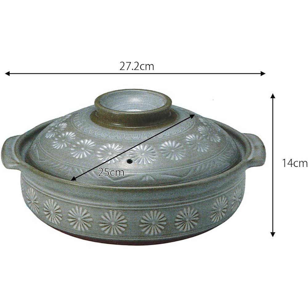 Santo Pot: 46-26081 Banko Ware IH Compatible, Direct Fire, Oven Compatible Earthen Pot Hanamishima No. 8 IH Earthen Pot 25cm 2.2L 46-26090 Metal Plate for Sizes 8~10 Gray SANTO