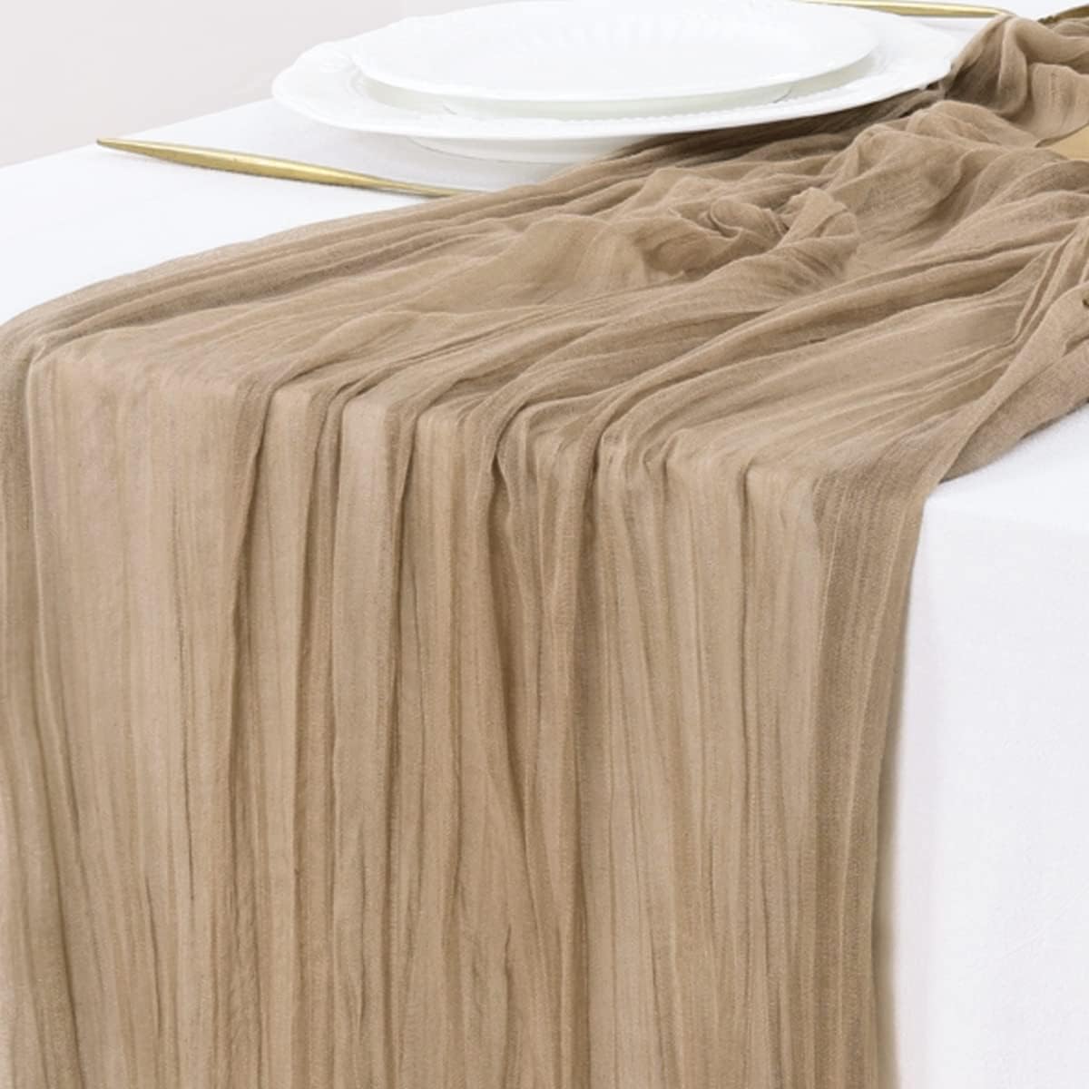 Socomi Cheesecloth Table Runner 10ft Gauze Boho Rustic Nude Cheese Cloth Table Runner for Wedding Bridal Shower Fall Thanksgiving Christmas Decoration 10pcs Nude
