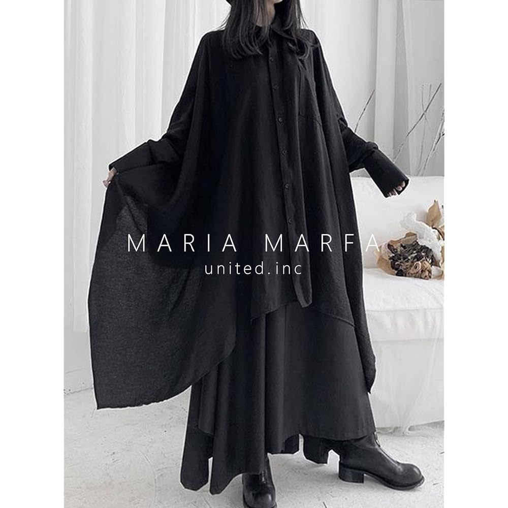 [MARIA MARFA] Asymmetric 2 Piece Setup Long Shirt Dress Skirt Set Spring Autumn Women's 3S-M16