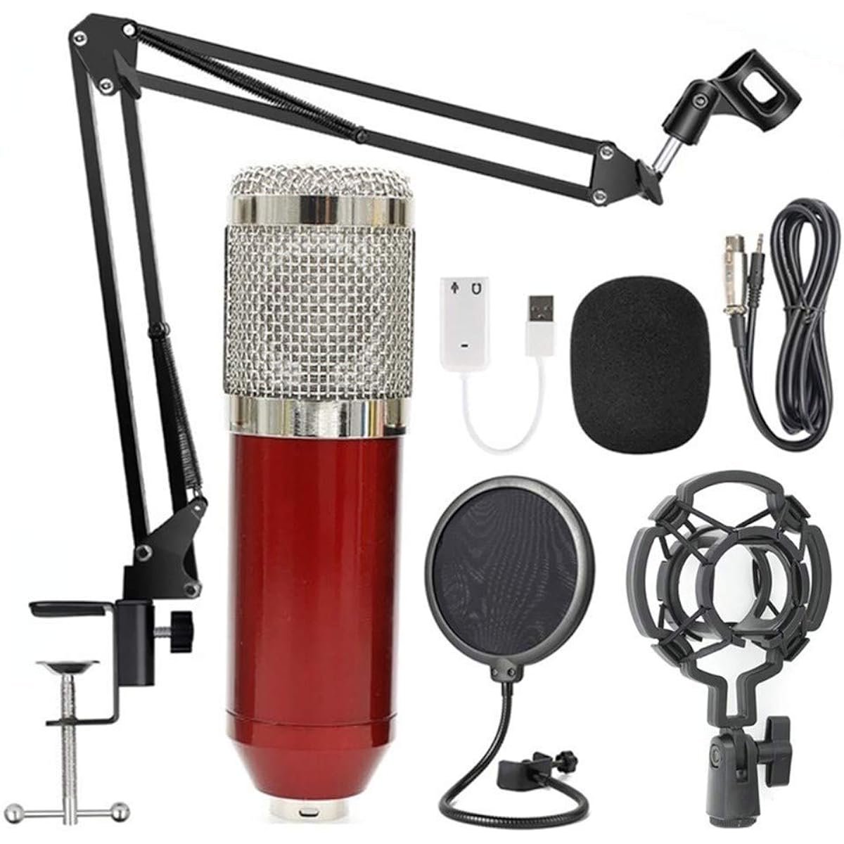BM800 Professional Suspension Microphone Kit Manufacturer Live Stream Broadcast Recording Condenser Microphone Set (Color: Red)