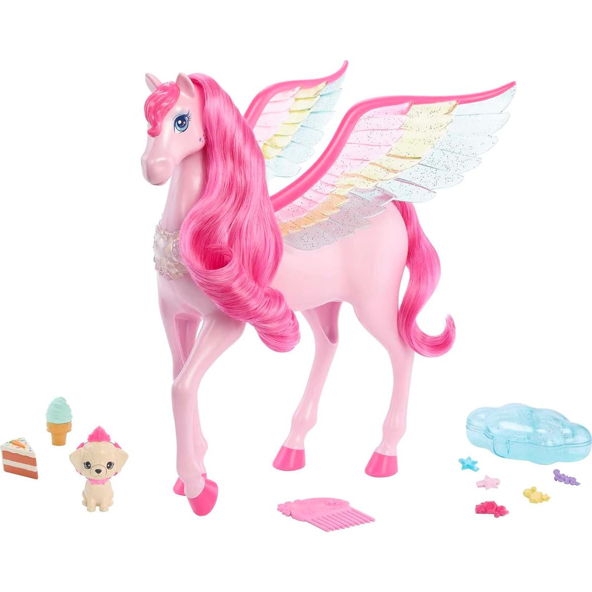 Pink Barbie Pegasus with 10 Accessories Includes Puppy, Winged Horse Toy and Barbie's Magical Touch