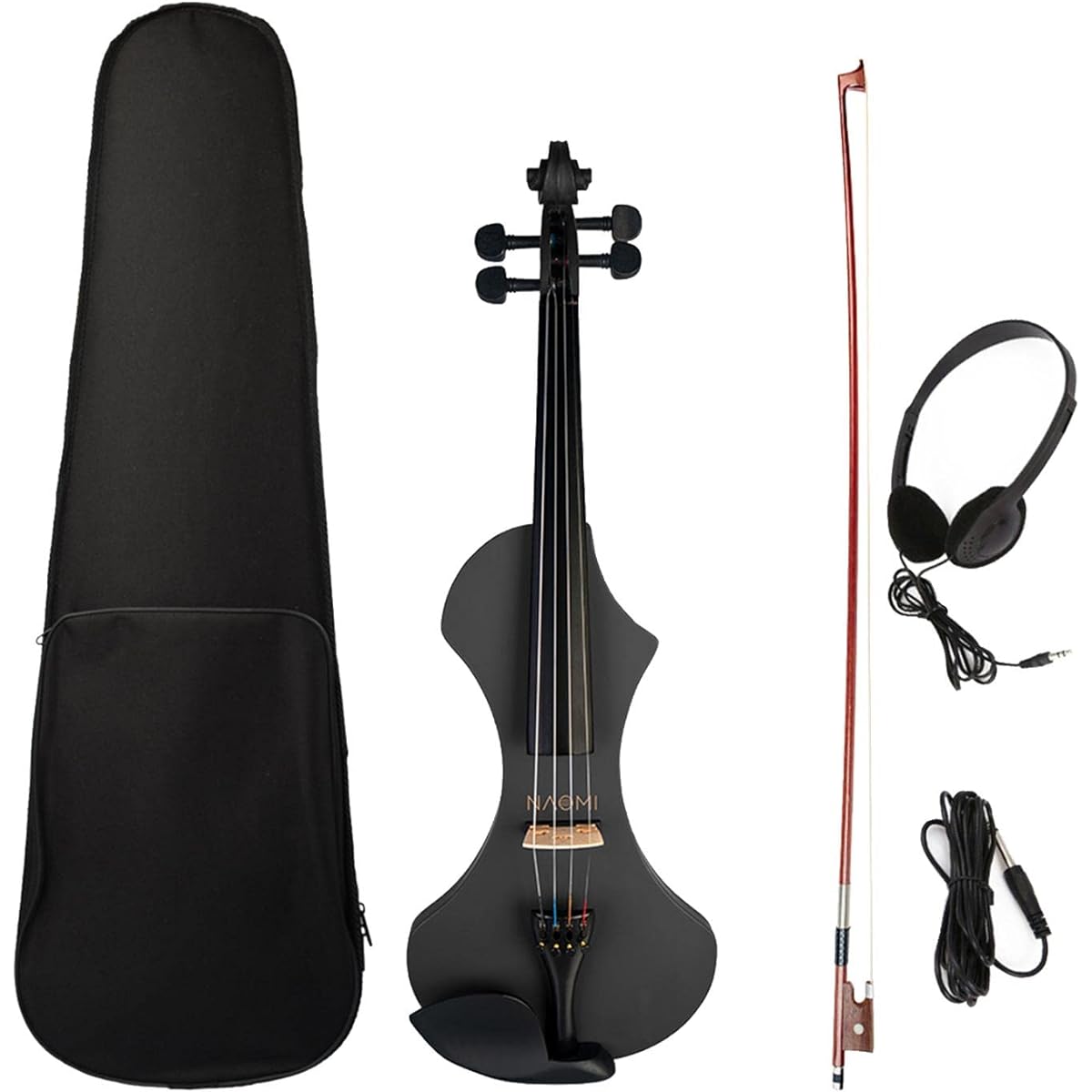 Oshhni Solid Wood Silent Electric Violin 4/4 with Case and String Set for Professional Violin Enthusiast Practice, Black