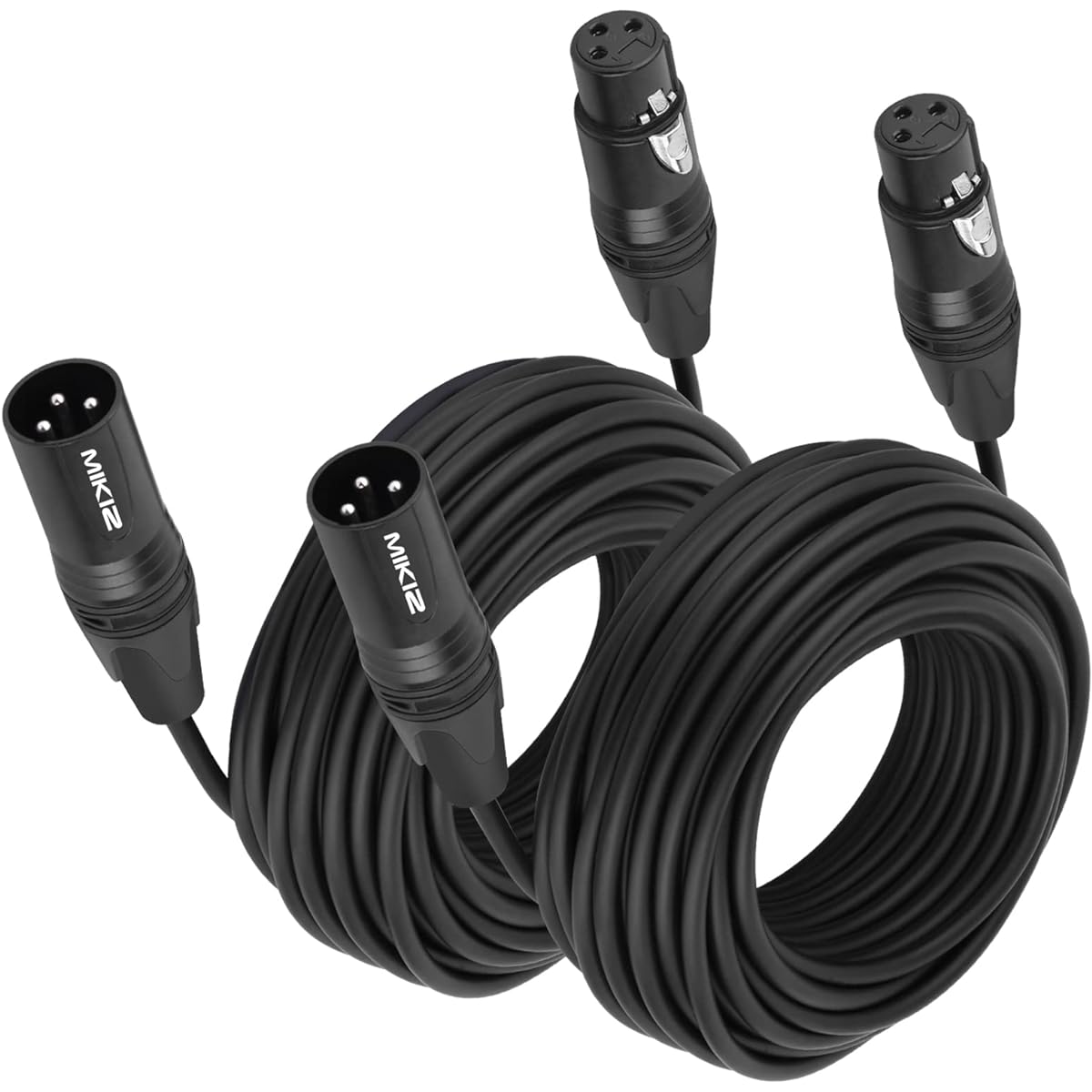 DMX Cables 50ft 2 Pack - MIKIZ Pro 3 Pin DMX Male to Female Stage Signal Lighting Cable