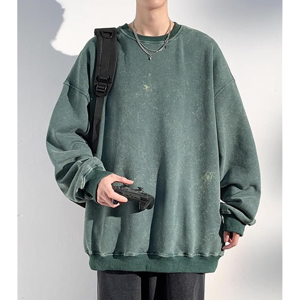 [foveitaa] Sweatshirt, Men's, Autumn Clothing, Long Sleeve, Pullover, Parka, T-Shirt, Large Size, Loose, Plain, Big Silhouette, Stylish, Drop Shoulder, Spring/Autumn Clothes, Casual, Simple, Stylish, Crew Neck Tops