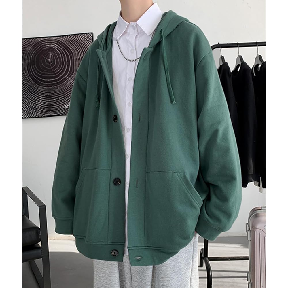 [EASTEMPO] Men's Parka, Spring, Long Sleeve, Stylish, Hooded, Plain, Loose, Casual, Large Size
