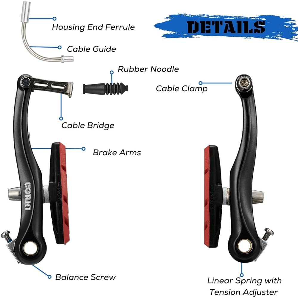 Corki Cycles Linear Mountain Bike V Brake Set Front and Rear 2 Pairs - 55mm and 70mm Brake Pads