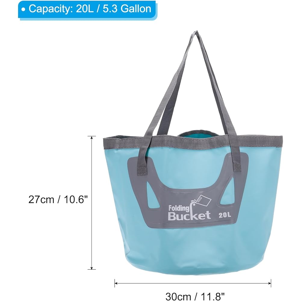 PATIKIL 5.3 Gallon 20L Collapsible Bucket Portable Collapsible Water Storage Container Basin for Outdoor Travel Camping Fishing Light Blue