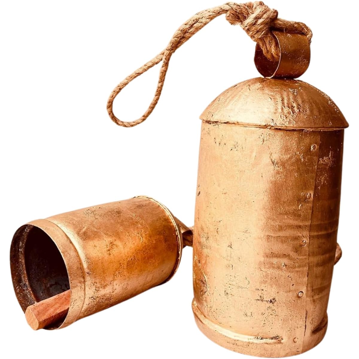 Shabby Chic Vintage Bells Brass Coated Country Style Rustic Bell Wall Hanging Harmony Giant Cow Bell Lucky Charm Christmas Bells (2 x Harmony Bells 8-10 inches)