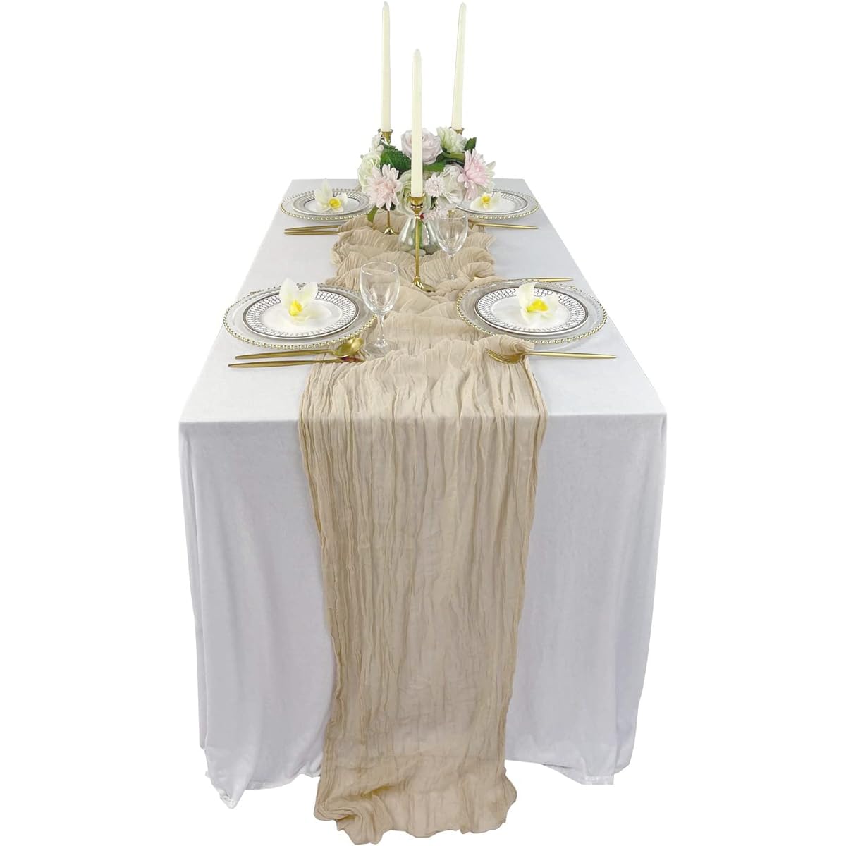 EH Linen Cheesecloth Gauze Table Runner Wedding Decor Arch Drape Gauze Event Centerpiece Runner Bridal Shower Runner Extra Long Hand Dyed Cotton Rustic Table Runner Nude Color