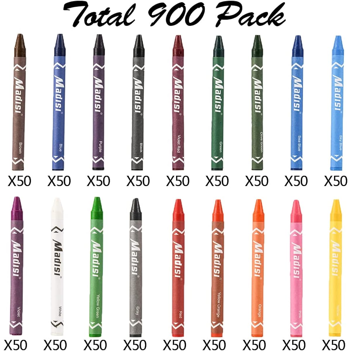 Madisi Crayon Bulk Pack Regular Size 18 Colors 900 Pieces