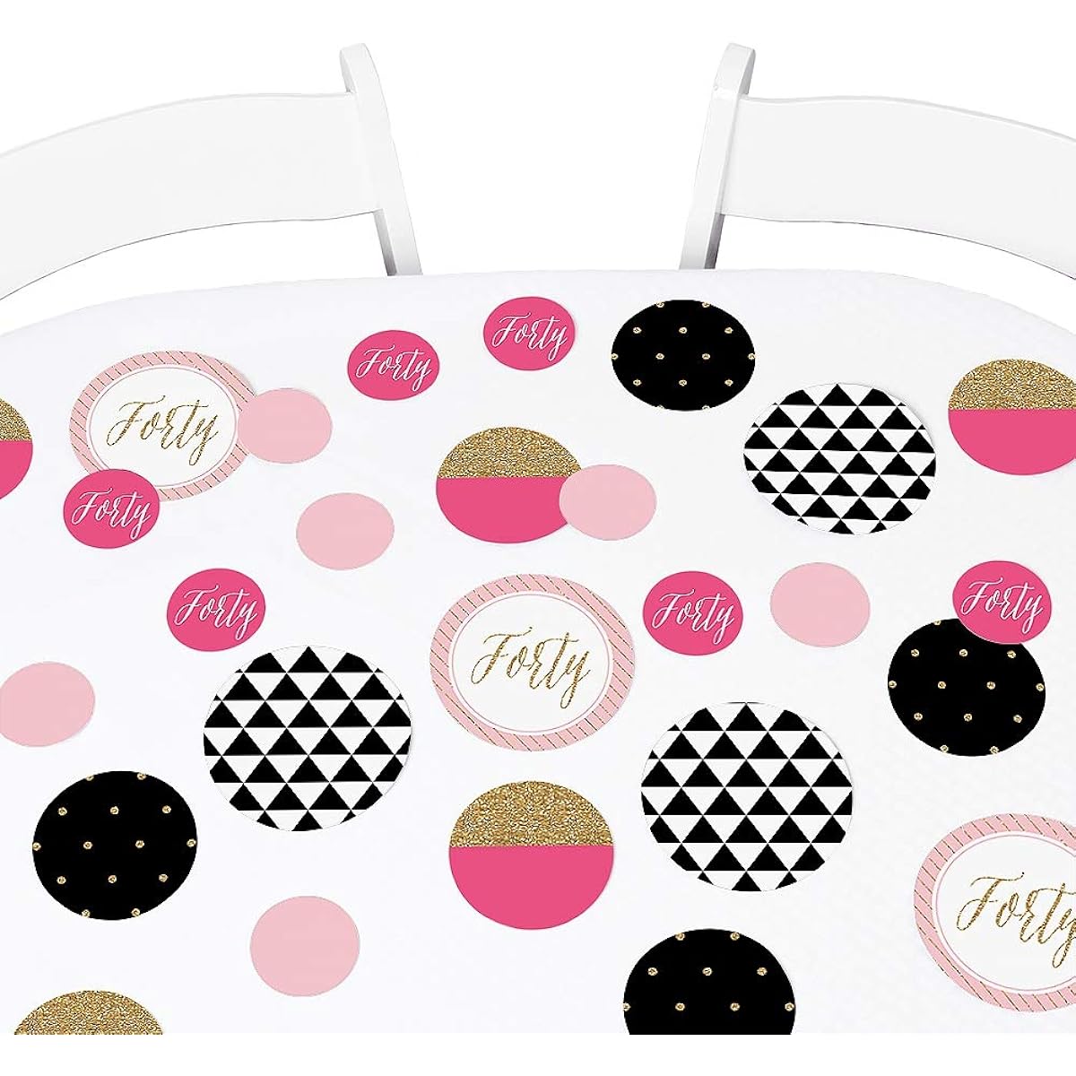 Chic 40th Birthday - Pink, Black and Gold - Party Table Confetti Set - 27 Count