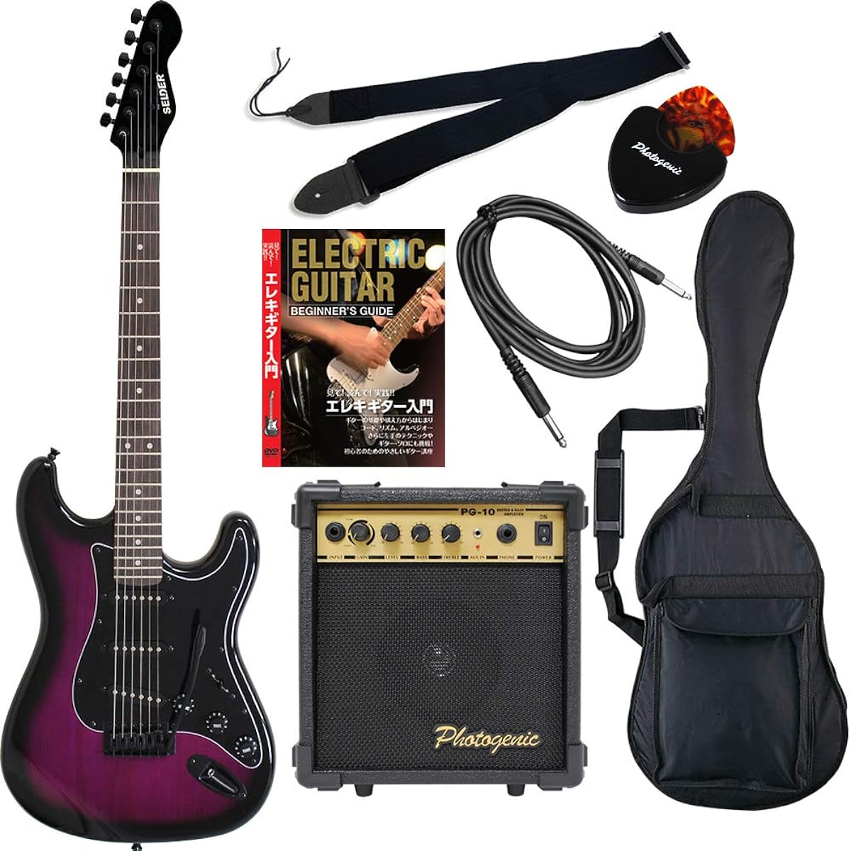 SELDER Electric Guitar Stratocaster Type Sakura Musical Instruments Original ST-16/BPP Beginner 7-piece Set