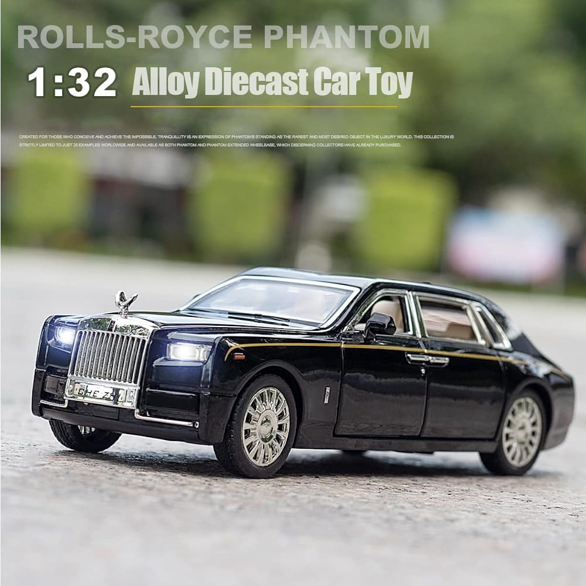 Metal Toy Car Rolls Royce Phantom 1:32 Scale Rolls Royce Model Diecast Car with Doors/Sound/Light/Pullback Rolls Royce Car Toy Christmas/New Year Birthday Gift (1:32 Rolls Royce-Black)