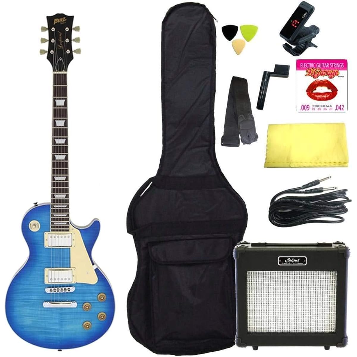 [Electric Guitar Standard 10-Piece Set/ARIA 6W Amplifier] BLITZ BLP-450 Blitz by Aria ProII Les Paul Type Beginner's Set/SBL (See-through Blue)