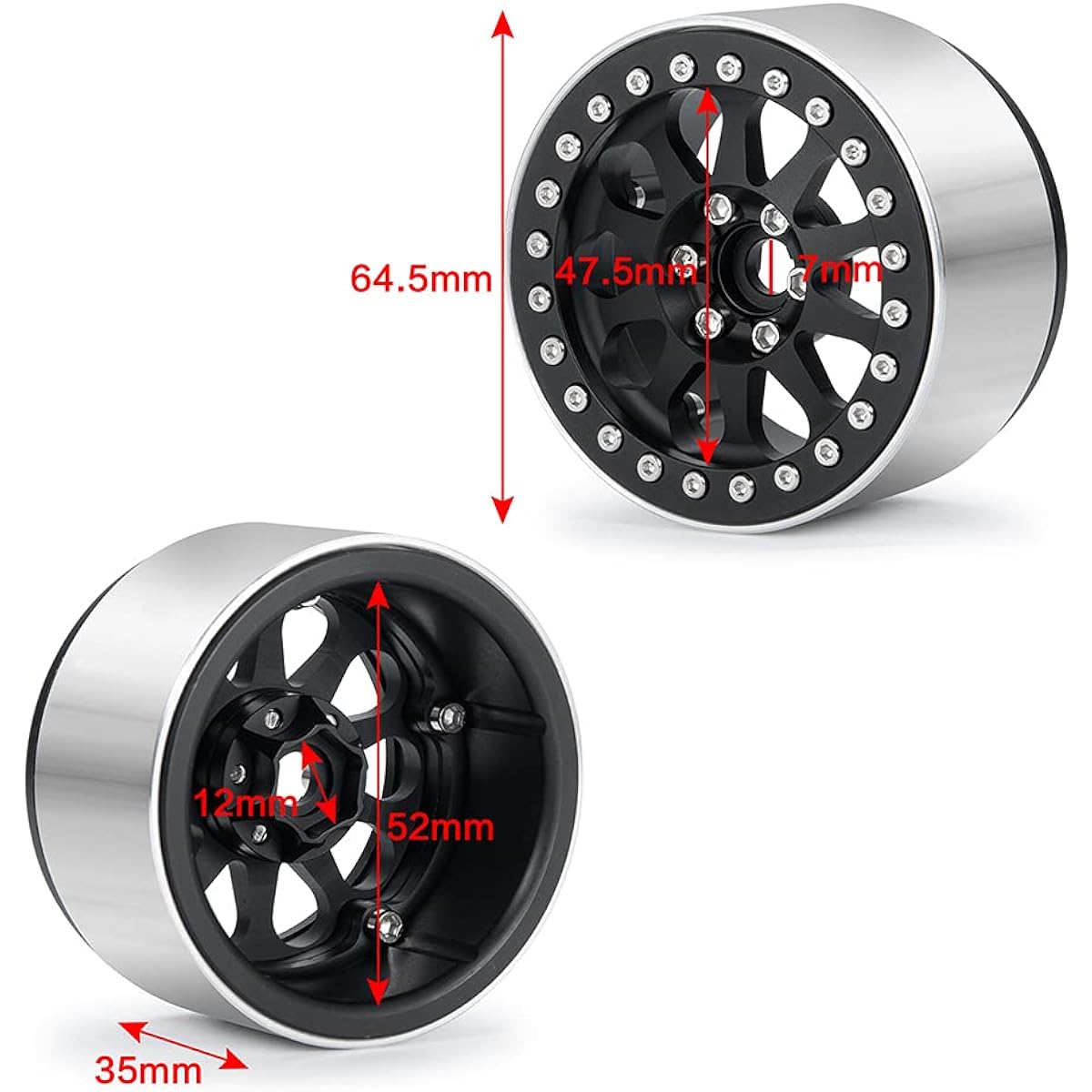 Benedict Harry 4pcs Alloy 2.2" Beadlock Wheel Rim 1:10 RC Rock Crawler Axial SCX10 RR10 Wraith 90048 90018 TRX4 12mm Hex (Black)
