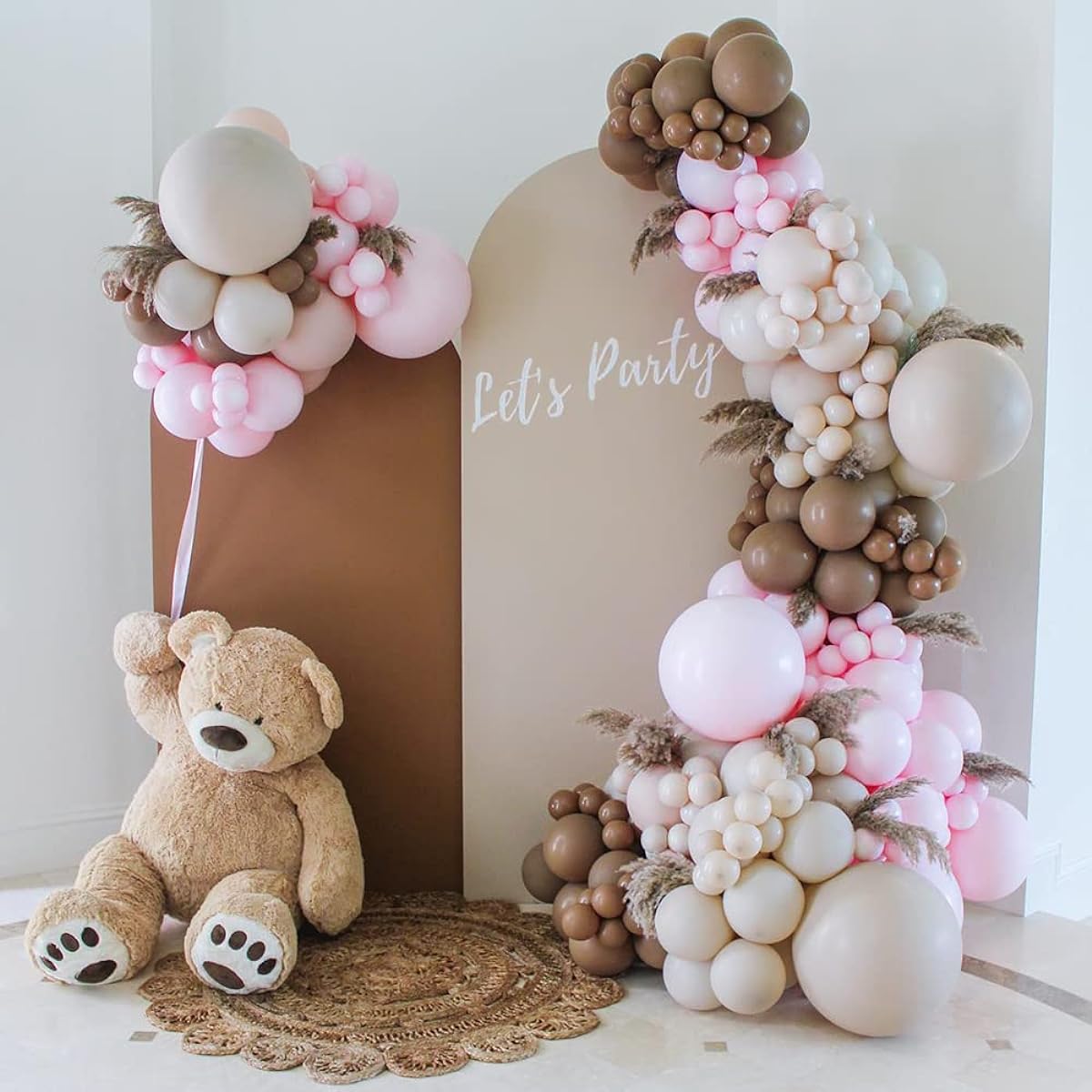 Gaoobai 150pcs Double Stuffed Pink Balloons Brown Nude White Sand Boho Balloon Garland Arch Kit Bear Baby Shower Decorations Gender Reveal Birthday Party