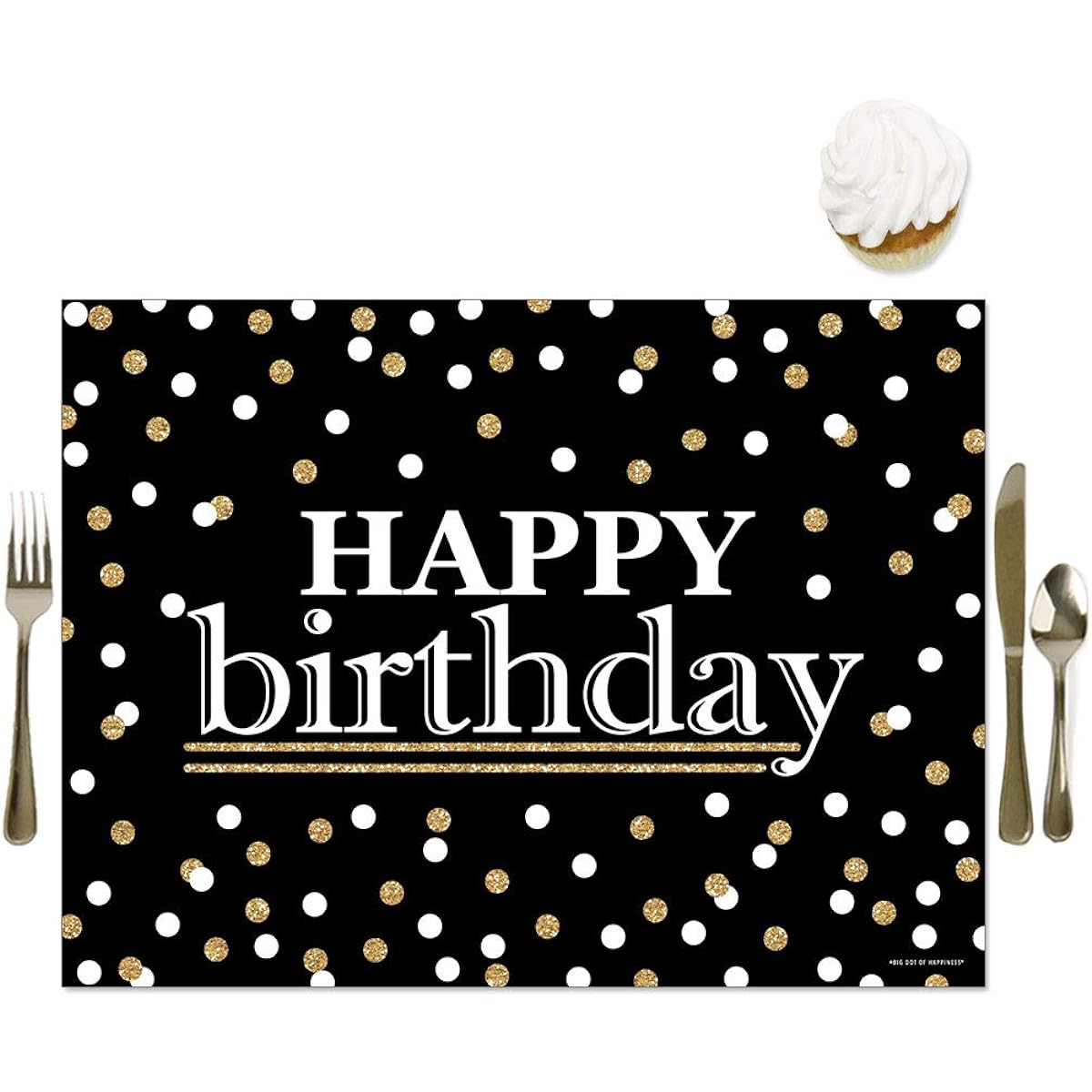 Big Dot of Happiness Adult Happy Birthday - Gold - Party Table Decorations - Birthday Party Placemats - Set of 16