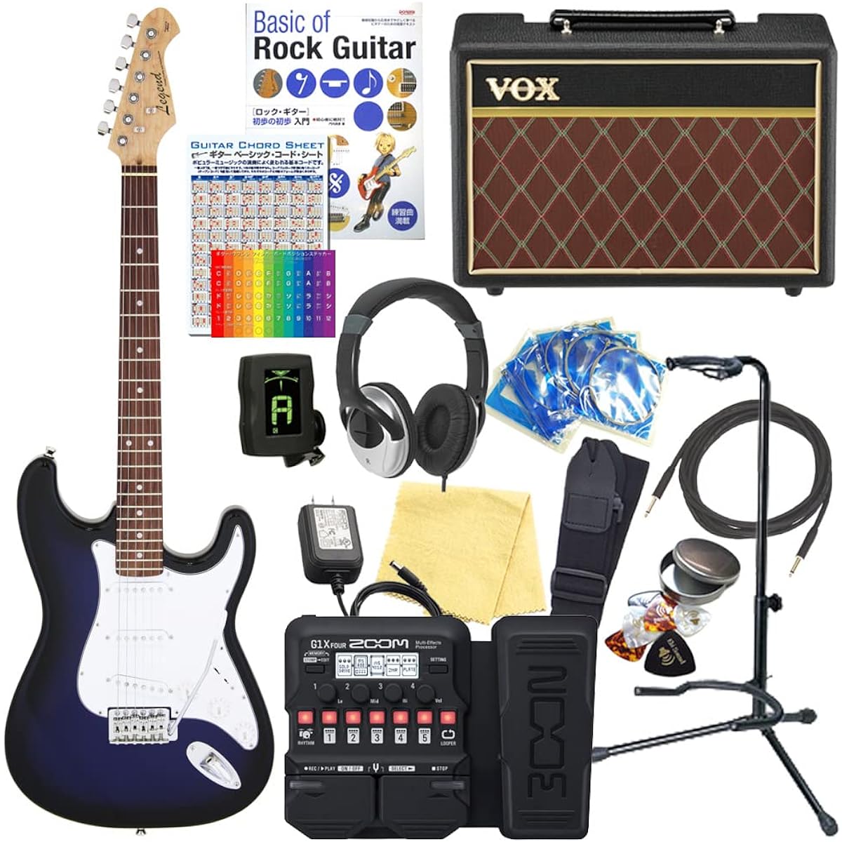 Electric guitar beginner set Stratocaster type 18-piece set with VOX amp Legend LST-Z BBS [ZOOM G1XFour multi-effector included]