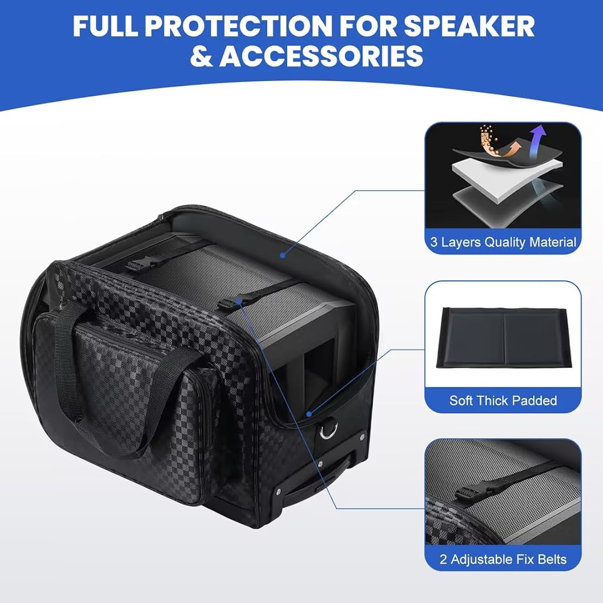Aleemin Speaker Bag with Wheels for Bose S1 Pro, Rolling Speaker Carry Case with Multi Pockets and 2 Fixing Straps, Soft Padded Speaker Roller Bag for Bose S1 Pro & Accessories