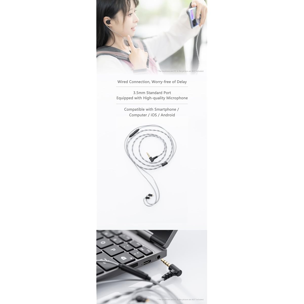 Moondrop MC1 Multipurpose Microphone Cable 3.5mm Earphone Upgrade Cable Microphone 0.78mm-2 Pin
