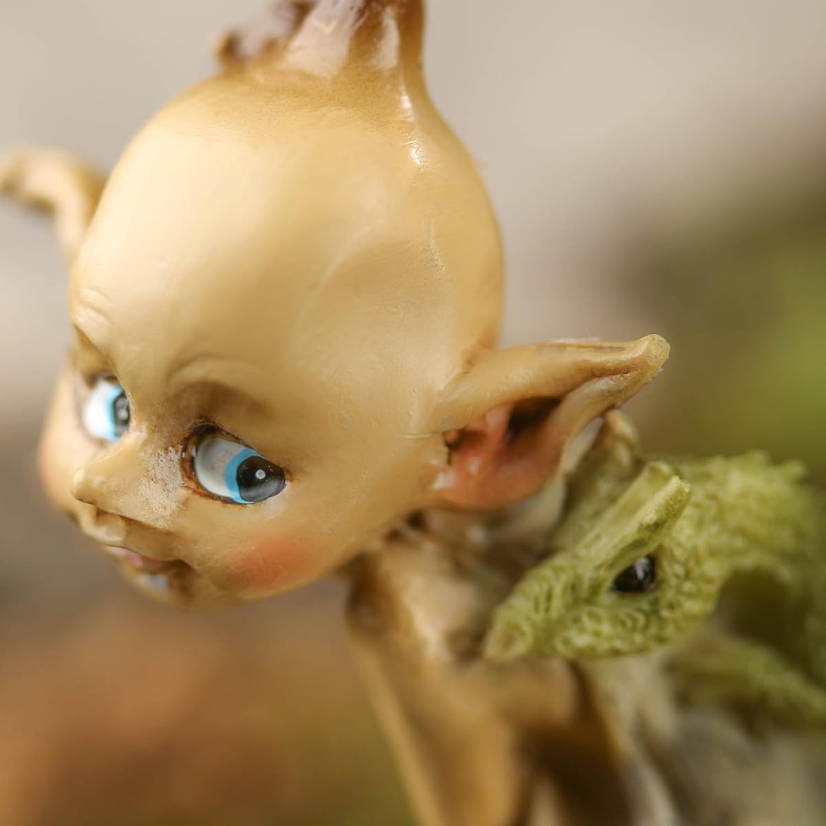 Painted Resin Miniature Boy Garden Pixie with Dragon Friend for Fairy Gardens, Terrariums, and Crafting