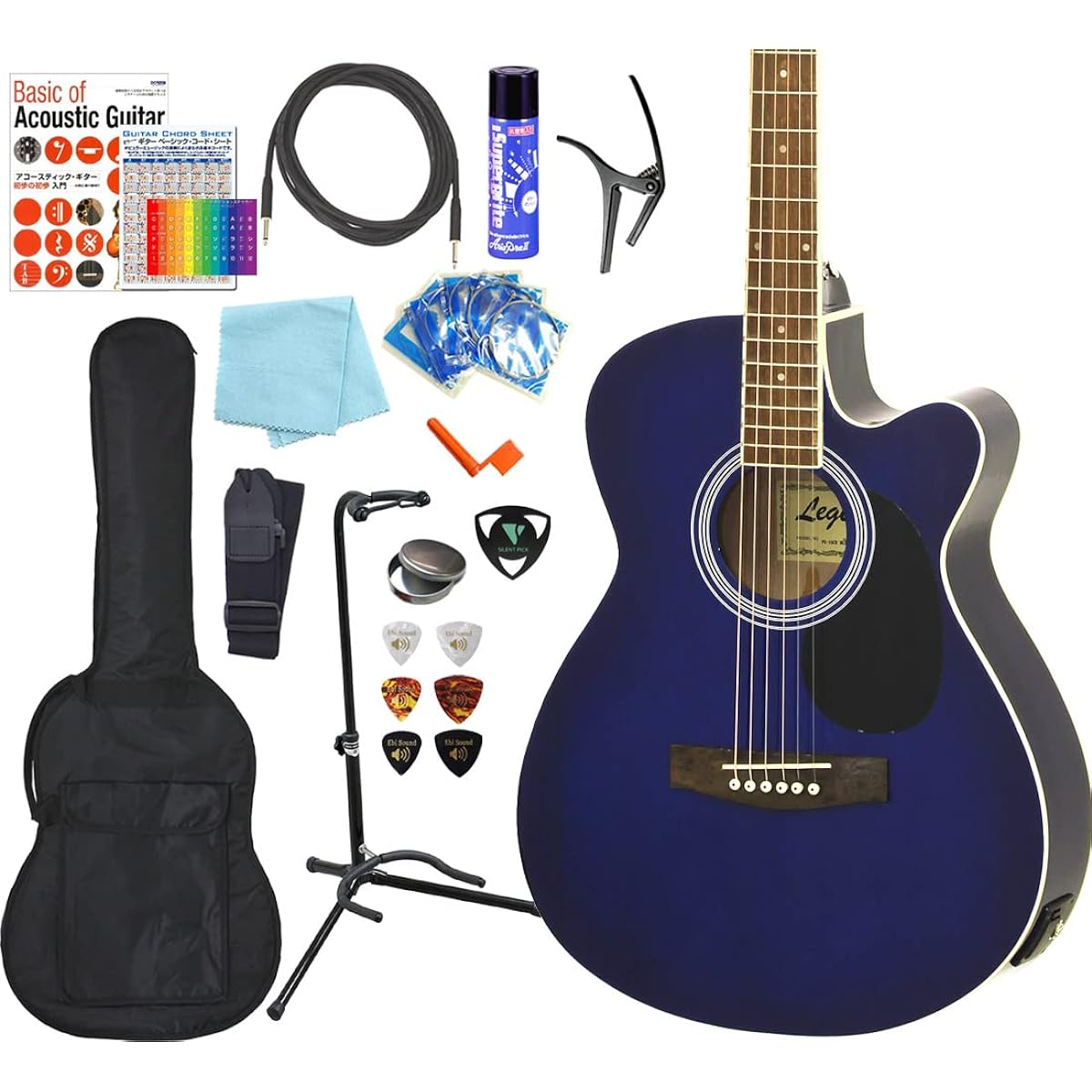 Electric-acoustic guitar Legend FG-15CE Beginner Introduction 16-piece set BLS [98765]