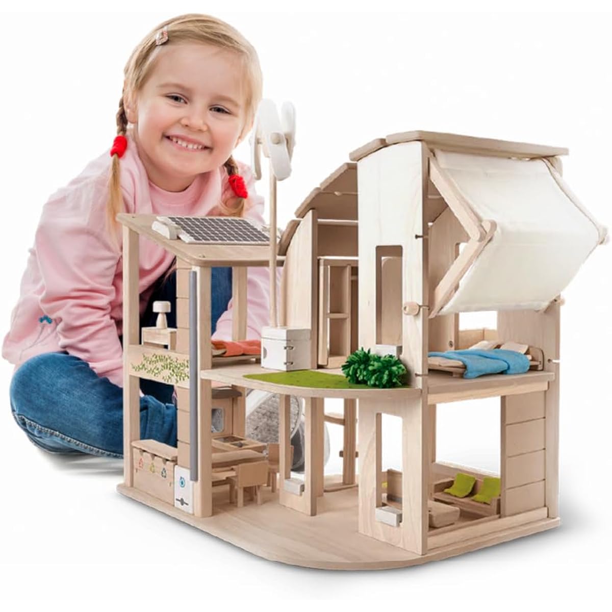 PLANTOYS 7156 Green Dollhouse with Furniture