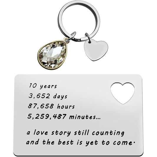 10th Anniversary Wallet Card Gifts for Couples Anniversary Wedding Valentine's Day Husband Gift Love Story Keychain Birthday Gift Anniversary Cards for Dedication Him Man Her