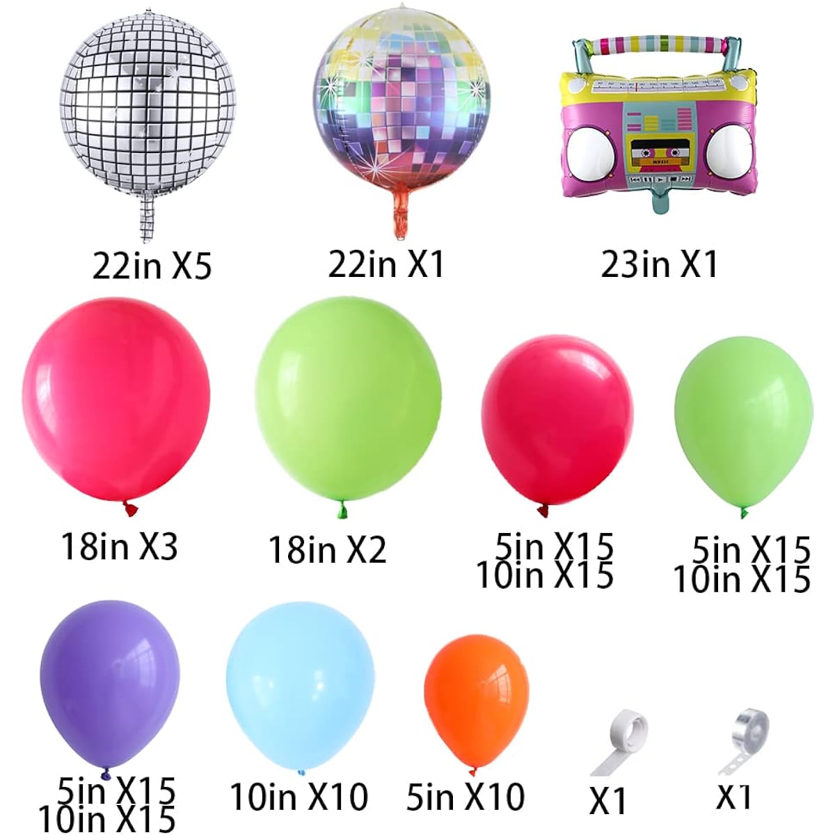 Back to 80s 90s Party Decorations 124pcs Disco Balloons Garland Arch Kit Disco Radio Foil Balloons Hot Pink Green Purple Blue Orange Balloons Retro Party Decorations Hip Hop Rock Photo Props Backdrop