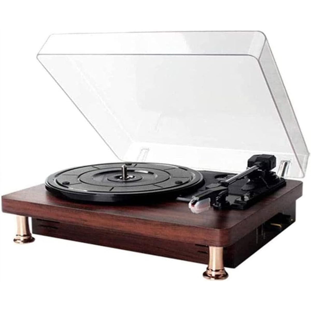 Vinyl Record Player, Turntable Record Player with Built-in Speaker, 3 Speed, PH/BT/Output/AUX, Treble & Bass Control, Line Out/Aux Input/Headphone Mode Support, for Office/Home Decoration