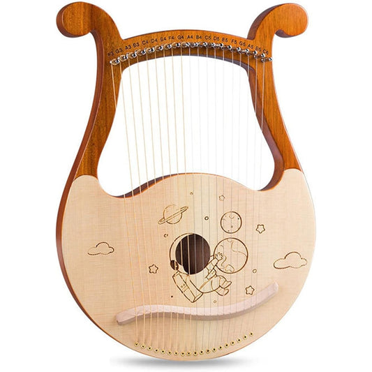 WowZza Lyre Harp, 19 Metal String Mahogany, with Tuning Wrench, Strings, Cloth, Pick, for Beginner Music Lovers Adults, Easy to Use/Alien
