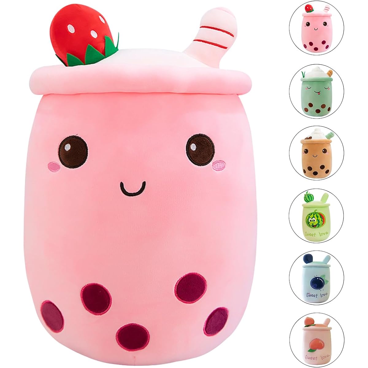 MDXMY Boba Stuffed Bubble Tea Plush Pillow Soft Cute Pearl Milk Tea Hug Pillow (Pink Cream 19.6 Inch)