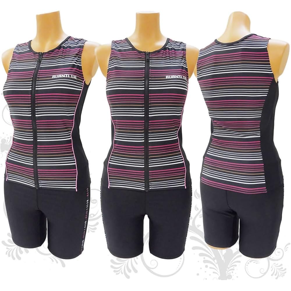 [AQUAFAIRY] Swimsuit, Women's, Fitness, Separate, Body Covering, Sleeveless, Zipper, Large Size, Women's Top and Bottom Set