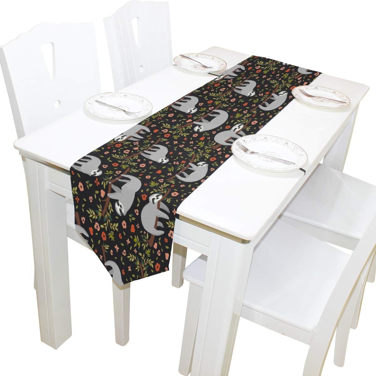 AUUXVA Table Runner 13x70 Inch Long Table Runner Cute Animal Flower Sloth Pattern Decorative Polyester Table Runner Table Cos Home Coffee Kitchen Dining Table Party Banquet Holiday Decoration 13x70 inches
