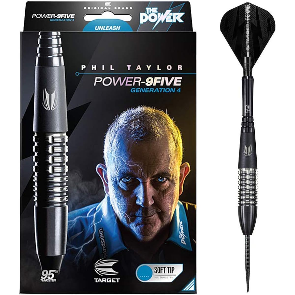 TARGET Phil Taylor Power 9Five Gen 4 Black Steel Tip Darts - 24g 200916 95% Tungsten Barrel Steel Tip Accessory Kit & I Love Darts Bracelet