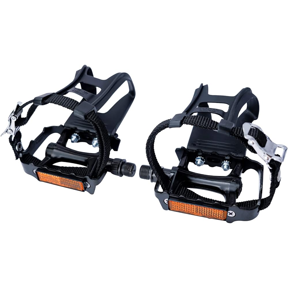 JGbike Bike Pedals Outdoor Cycling and Indoor Exercise Bike 9/16 Inch Spindle Alloy Bicycle Pedals with Toe Clip and Strap for Exercise Wellgo