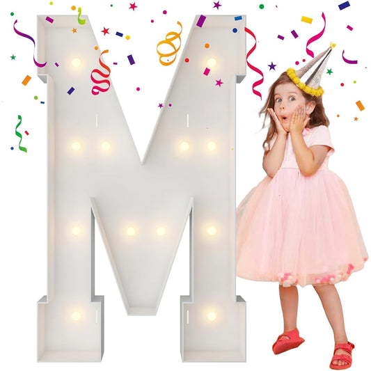 4ft Marquee Light Up Letters Large Marquee Letters Mosaic Balloon Framed Letters Big Letters for Engagement Wedding Decorations Birthday Party Backdrop Decorations Balloon Arch Kit Letter M